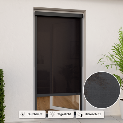 Persiana exterior enrollable para puertas de balcón | en anchos de rejilla | instalación sin taladrar