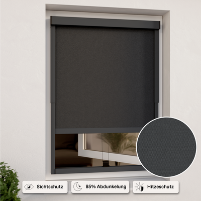 Estor exterior para ventanas | Pantalla de privacidad gris | Ancho ajustable | Instalación sin taladros