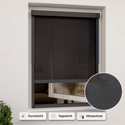 Persiana exterior enrollable para ventanas | Gris translúcida | Ancho ajustable | Instalación sin taladros