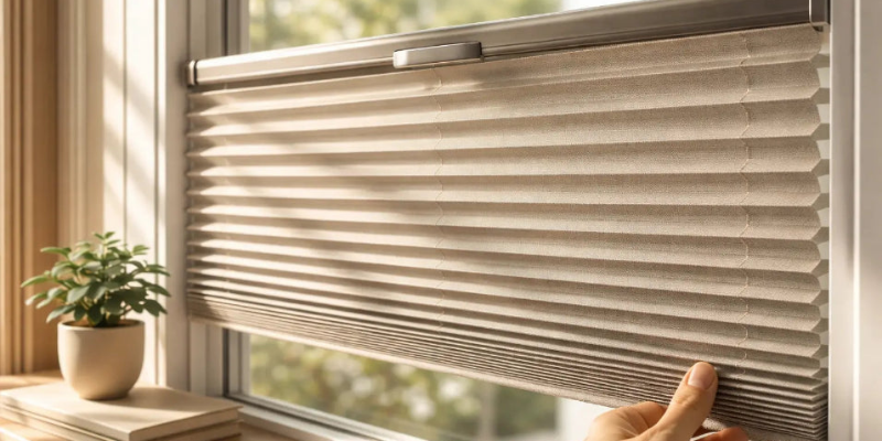 Detailansicht eines Plissees am Fenster